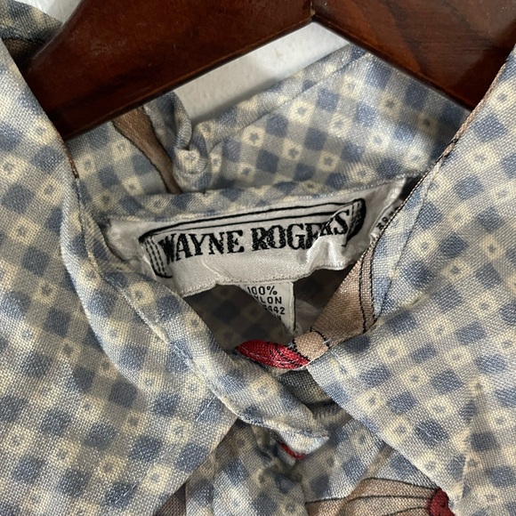 Vintage Disco Button Up Wayne Rogers 100% Nylon Shirt Horses Size 13/14 L - Picture 3 of 5